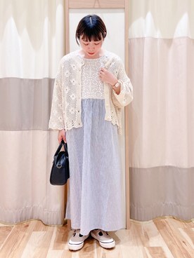 「Samansa Mos2（サマンサ モスモス）のモチーフレースワンピース（ワンピース）」を使った、みなも (･×･)さん（レディース・151cm）の春コーディネート