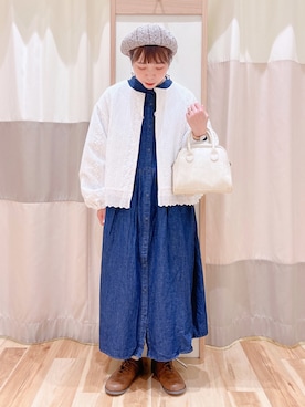 「デニムワンピース」｜「アイテム（ハンチング/ベレー帽）」を使った、みなも (･×･)さん（レディース・151cm）の冬コーディネート