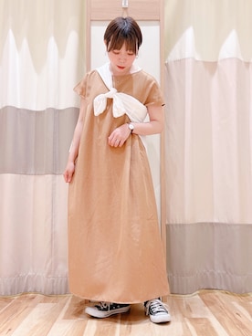 「Samansa Mos2 blue（サマンサモスモスブルー）のアイテム（ワンピース、オレンジ系）」を使った、みなも (･×･)さん（レディース・151cm）の夏コーディネート