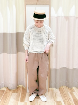 「かぎ編みニット」｜みなも (･×･)さん（レディース・151cm）の冬コーディネート