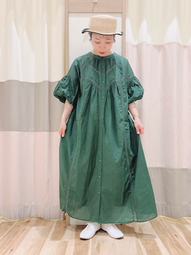 「袖ボリューム」｜「アイテム（ワンピース/ドレス）」を使った、みなも (･×･)さん（レディース・151cm）の夏コーディネート