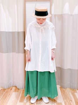 「ティアードスカート」｜「アイテム（チュニック）」を使った、みなも (･×･)さん（レディース・151cm）の春コーディネート