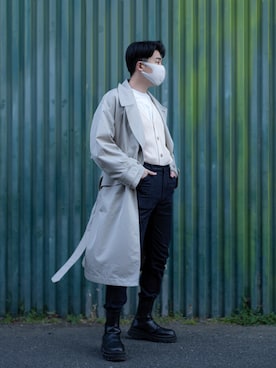 「古着好きな人と繋がりたい」｜「アイテム（ステンカラーコート）」を使った、ryoya_kaihoさん（メンズ・178cm）の春コーディネート