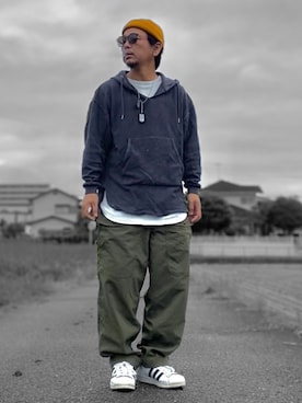 「スーパースター」｜「アイテム（ニットキャップ/ビーニー）」を使った、Kemujiさん（メンズ・170cm）の秋コーディネート