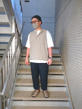 「snowpeak」｜「アイテム（サンダル）」を使った、yaman.さん（メンズ・165cm）の秋コーディネート