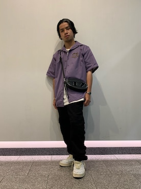 「DIESEL（ディーゼル）のDIESEL SS22 メンズ カーゴパンツ デニム ジョグジーンズ ブラック サステナブル（デニムパンツ）」を使った、Haziiiimeさん（メンズ・168cm）の夏コーディネート