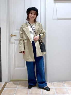 「クリップデニム_studio CLIP」｜「アイテム（ノーカラーコート）」を使った、kayoさん（レディース・148cm）の冬コーディネート