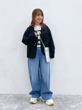 「studio CLIP（スタディオクリップ）のアイテム（ノーカラージャケット）」を使った、kayoさん（レディース・148cm）の冬コーディネート