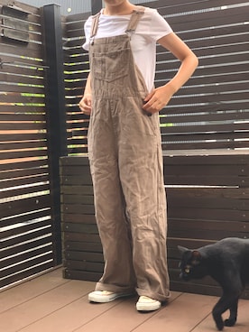 「GU（ジーユー）のアイテム（オールインワン・サロペット）」を使った、Rihoさん（キッズ・146cm）の秋コーディネート