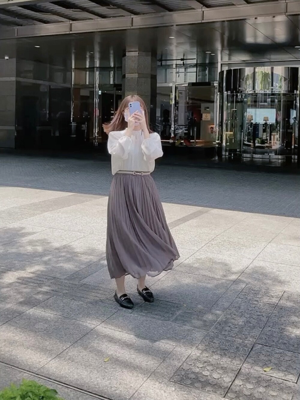 「GUのアイテム（スカート、パープル系）」を使った、RAIさん（レディース・150cm）の夏コーディネートの1枚目の写真