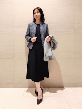 「NEWYORKER（ニューヨーカー）のファンシーツィード フリンジノーカラージャケット（テーラードジャケット）」を使った、NEWYORKER_WOMENSさん（レディース・153cm）の冬コーディネート