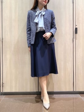 「NEWYORKER（ニューヨーカー）のファンシーツィード フリンジノーカラージャケット（テーラードジャケット）」を使った、NEWYORKER_WOMENSさん（レディース・159cm）の冬コーディネート