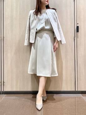 「NEWYORKER（ニューヨーカー）のファンシーツィード フリンジノーカラージャケット（テーラードジャケット）」を使った、NEWYORKER_WOMENSさん（レディース・159cm）の冬コーディネート