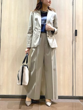 「NEWYORKER（ニューヨーカー）の【ウォッシャブル】TCシャークスキン ピークドラペル2釦ジャケット（テーラードジャケット）」を使った、NEWYORKER_WOMENSさん（レディース・159cm）の春コーディネート