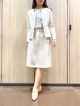 「NEWYORKER（ニューヨーカー）のファンシーツィード フリンジノーカラージャケット（テーラードジャケット）」を使った、NEWYORKER_WOMENSさん（レディース・159cm）の冬コーディネート