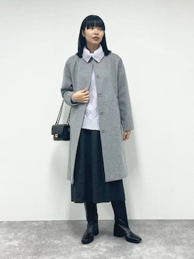 「オフィスカジュアル」｜「アイテム（ノーカラーコート）」を使った、NEWYORKER_WOMENSさん（レディース・162cm）の冬コーディネート