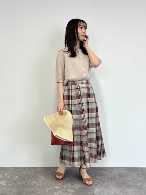 リネンライクワッフル クルーネック5分袖カーディガン（ニット