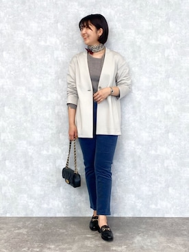 「羽織り」｜「アイテム（財布/小物）」を使った、NEWYORKER_WOMENSさん（レディース・167cm）の秋コーディネート