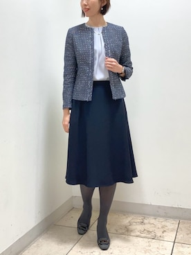 「NEWYORKER（ニューヨーカー）のファンシーツィード フリンジノーカラージャケット（テーラードジャケット）」を使った、NEWYORKER_WOMENSさん（レディース・173cm）の冬コーディネート