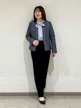 「NEWYORKER（ニューヨーカー）のファンシーツィード フリンジノーカラージャケット（テーラードジャケット）」を使った、NEWYORKER_WOMENSさん（レディース・152cm）の冬コーディネート