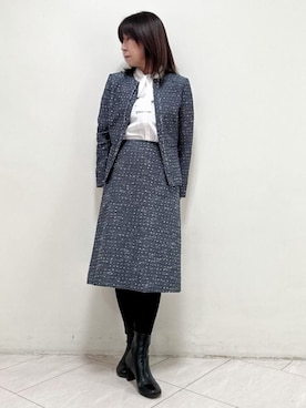 「NEWYORKER（ニューヨーカー）のファンシーツィード フリンジノーカラージャケット（テーラードジャケット）」を使った、NEWYORKER_WOMENSさん（レディース・159cm）の冬コーディネート