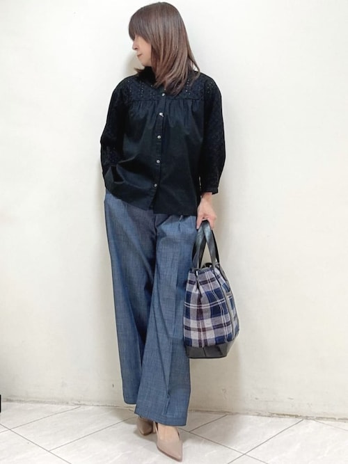 NEWYORKER L-SIZE / ニューヨーカー エルサイズ コットンエンブロイダリーレース 切替え7分袖ブラウス NEWYORKER L-SIZE｜【L】コットンエンブロイダリーレース 切替え