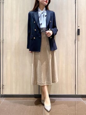 「NEWYORKER（ニューヨーカー）のマットサテン ピンタックボウタイブラウス（シャツ/ブラウス）」を使った、NEWYORKER_WOMENSさん（レディース・159cm）の冬コーディネート