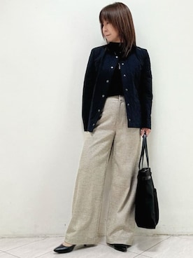 「オンオフ兼用」｜「アイテム（ノーカラージャケット）」を使った、NEWYORKER_WOMENSさん（レディース・159cm）の秋コーディネート