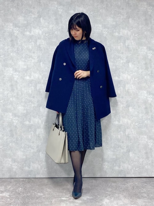 セール】シャルマンドットプリント スタンドネックワンピース