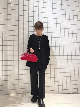 「SENSE OF PLACE by URBAN RESEARCH（センスオブプレイスバイアーバンリサーチ）のジャガードドッキングセーター（ニット/セーター）」を使った、中西萌香さん（レディース・148cm）の冬コーディネート