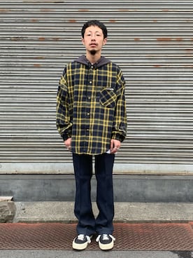 「フードシャツ」｜福島大さん（メンズ・156cm）の夏コーディネート