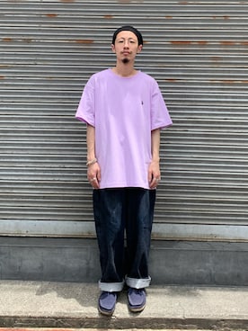 「ワンポイント」｜「アイテム（ハンチング/ベレー帽）」を使った、福島大さん（メンズ・156cm）の夏コーディネート