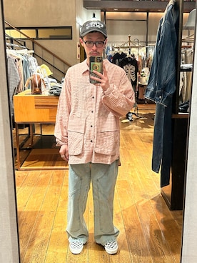 「CIAOPANIC（チャオパニック）のBIGポケットチェックシャツ（シャツ/ブラウス）」を使った、福島大さん（メンズ・156cm）の春コーディネート