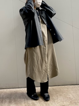 「Kastane（カスタネ）のアイテム（ライダースジャケット）」を使った、miさん（レディース・155cm）の冬コーディネート