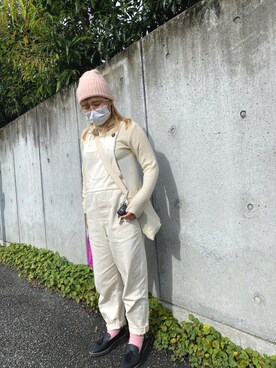 「ニットキャップ」｜「アイテム（オールインワン・サロペット）」を使った、HINATACOTOCOさん（レディース・155cm）の秋コーディネート