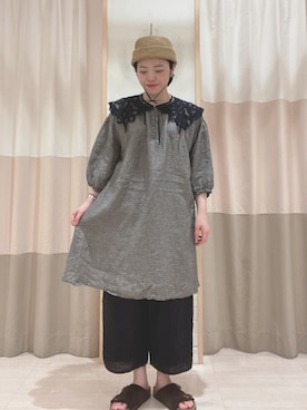 「Samansa Mos2（サマンサ モスモス）の【抗菌防臭】ブレードトーク帽（ハット、ベージュ系）」を使った、nagiさん（レディース・158cm）の春コーディネート