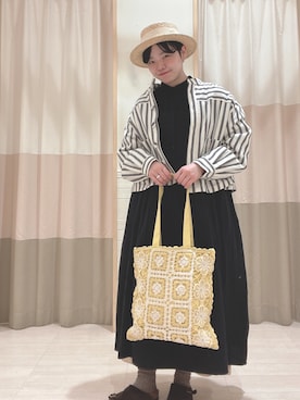 「麦わら帽子」｜「アイテム（ブルゾン）」を使った、nagiさん（レディース・157cm）の春コーディネート