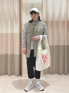 「Samansa Mos2 blue（サマンサモスモスブルー）のアイテム（キャップ）」を使った、nagiさん（レディース・158cm）の春コーディネート