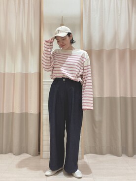 「sm2rhythm（サマンサモスモスリズム）のツイルワイドパンツ（その他パンツ、ブルー系）」を使った、nagiさん（レディース・158cm）の夏コーディネート