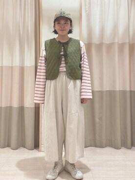 「Samansa Mos2（サマンサ モスモス）のパッチワークパンツ（その他パンツ、ホワイト系）」を使った、nagiさん（レディース・158cm）の秋コーディネート