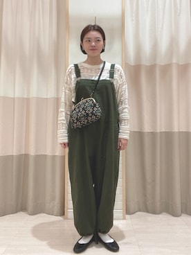 「Samansa Mos2（サマンサ モスモス）のゴブラン織りがまぐちショルダーバッグ（ショルダーバッグ、ブラック系）」を使った、nagiさん（レディース・158cm）の秋コーディネート