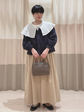 「ショート丈トップス」｜「アイテム（ノーカラージャケット）」を使った、nagiさん（レディース・157cm）の冬コーディネート