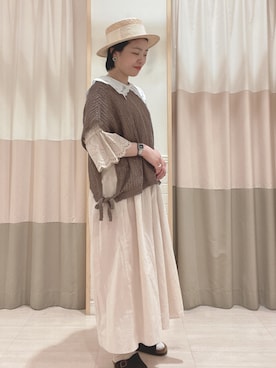 「Samansa Mos2（サマンサ モスモス）の太リボンカンカン帽（ハット、ホワイト系）」を使った、nagiさん（レディース・158cm）の春コーディネート