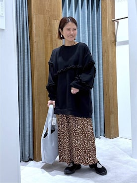 「アイテム（チュニック、ブラック系）」を使った、おかえりさん（レディース・153cm）の秋コーディネート
