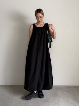 「select MOCA by son（セレクトモカバイソン）のサッカーチェックバルーンワンピース【by SON】（ワンピース、ブラック系）」を使った、asamiさん（レディース・163cm）の春コーディネート