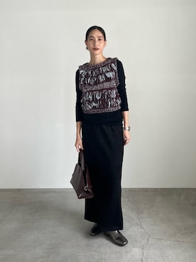 「select MOCA（セレクトモカ）のフェイクスエードナロースカート（スカート）」を使った、asamiさん（レディース・163cm）の秋コーディネート