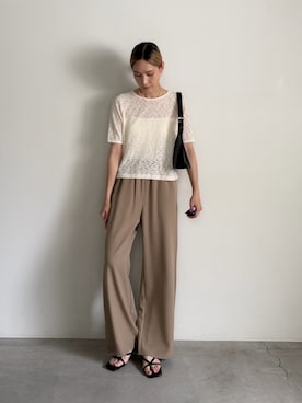 「select MOCA（セレクトモカ）のピンストライプイージーパンツ【セットアップ対応可】（その他パンツ、ベージュ系）」を使った、asamiさん（レディース・163cm）の春コーディネート