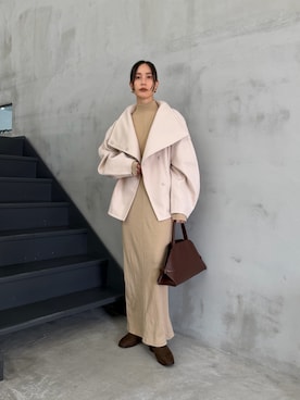 「アイテム（ワンピース/ドレス、ベージュ系）」を使った、asamiさん（レディース・163cm）の秋コーディネート