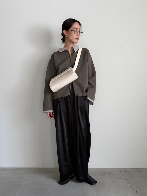 シャツカラードッキングダブルジップカーディガン（カーディガン