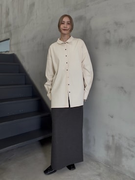 「select MOCA by son（セレクトモカバイソン）のコーデュロイオーバーシャツ【by SON】（シャツ/ブラウス、ベージュ系）」を使った、asamiさん（レディース・163cm）の秋コーディネート